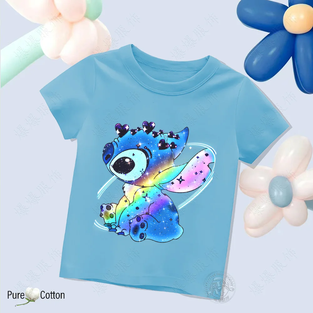 Cute Boys & Girls Tee 2DStitch Printed Kids Comfortable Short Sleeve Tee Pure Cotton Tops Disney Kids Casual tops