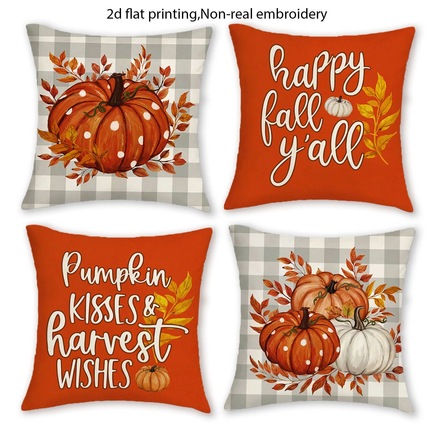 4PCS Fall Pumpkin Floral Throw Pillow Covers 18x18 Inch Autumn Farmhouse Decorative Cushion Cases for Sofa Couch
