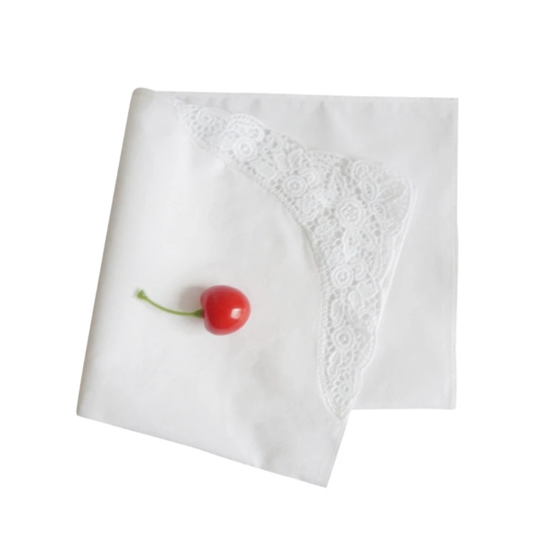 652F Multifunctional Soft Cotton Handkerchiefs for Women White Hankies Flower Edges Delicate Lace Handkerchiefs Women