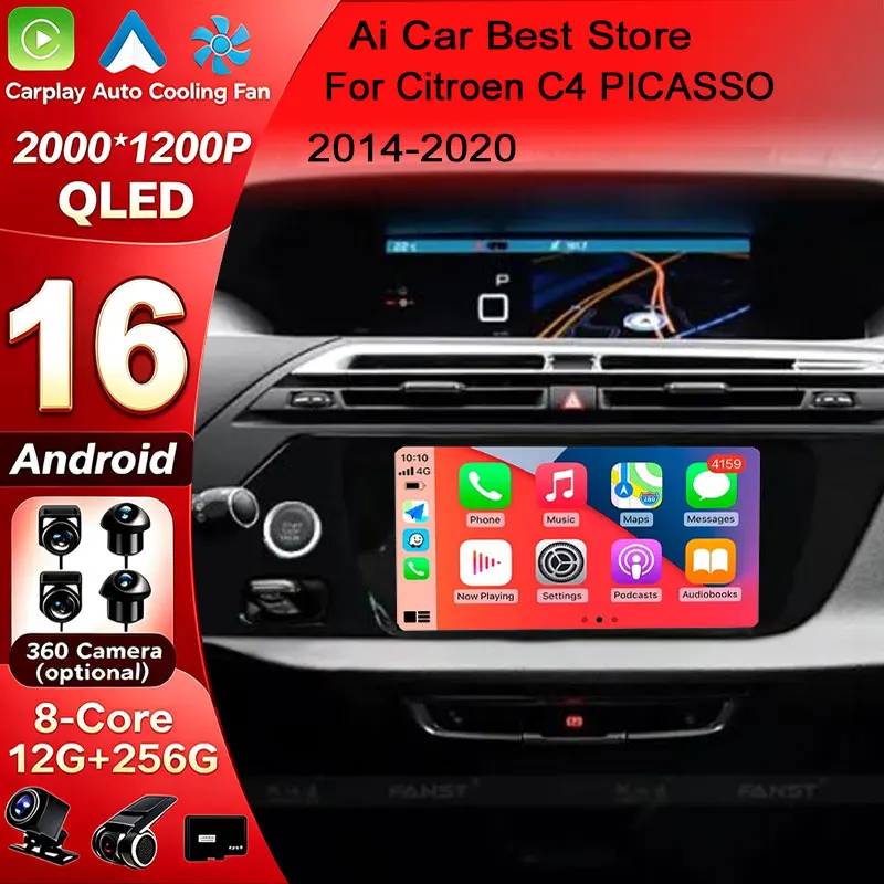 Android 16 für Citroen C4 Picasso 2014-2020 Kabelloses Carplay Multimedia GPS Autoradio Stereo-Player Navi BT 4G WIFI DSP