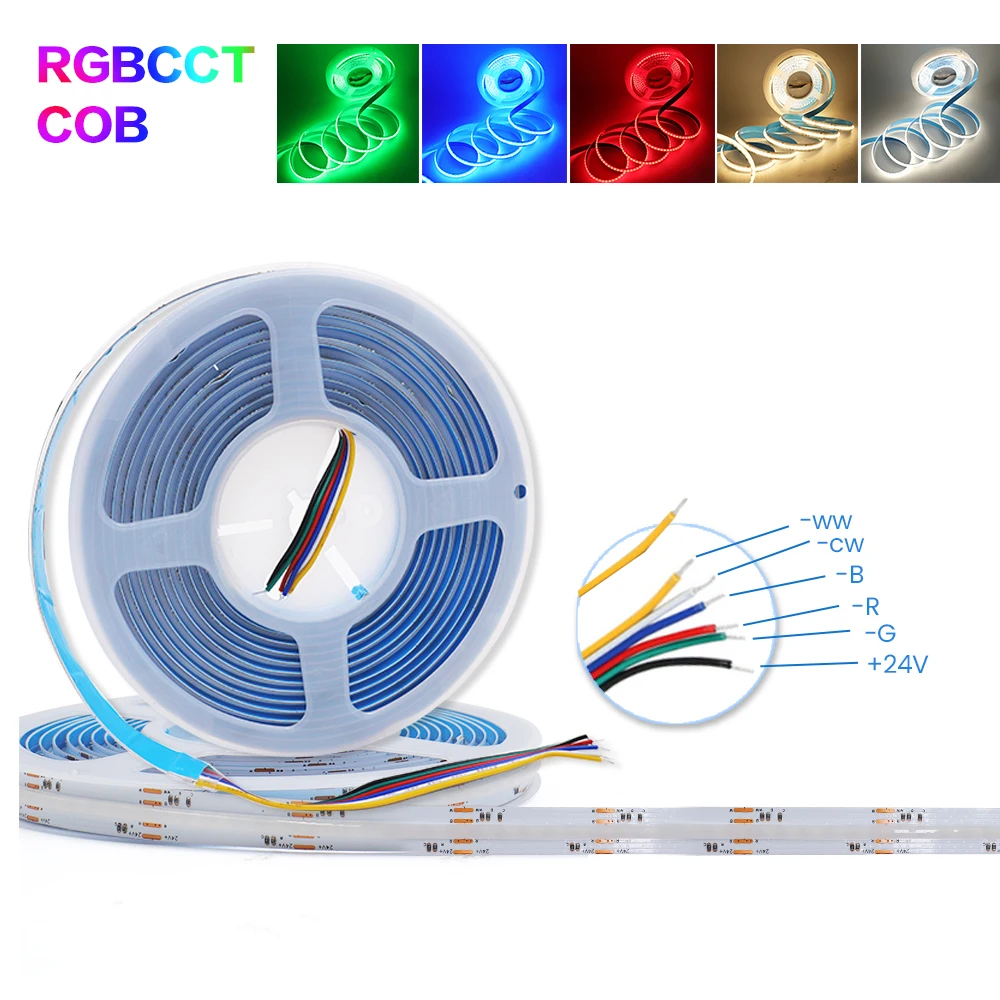 RGBCCT RGB RGBW RGBWW COB LED-Streifenlicht 24 V 784 840 LEDs Flexibles COB-Lampenband Dimmbares lineares Beleuchtungsband 1 m 2 m 3 m 4 m 5 m