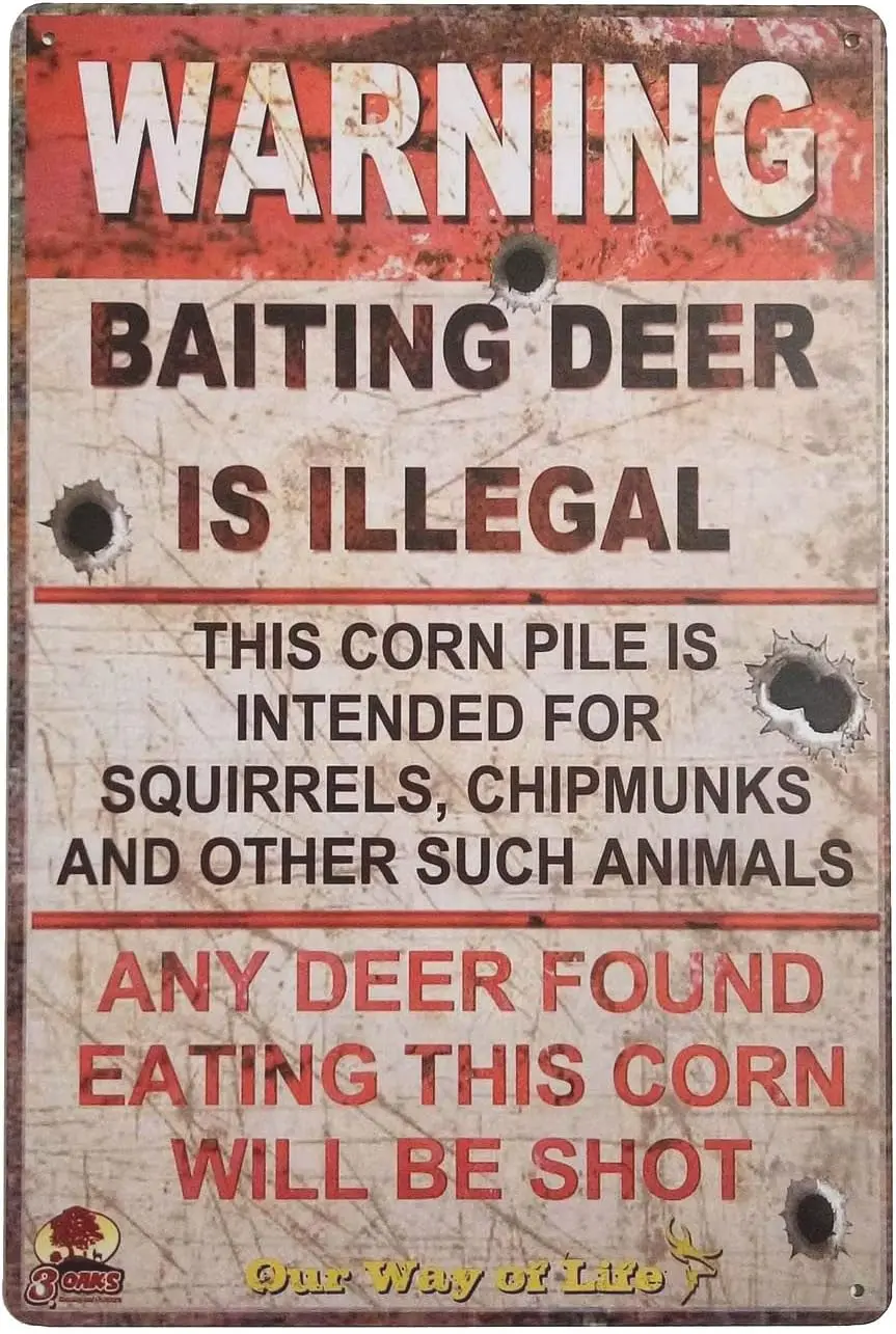 Warning Baiting Deer is Illegal Metal Tin Sign, Tin Signs Vintage Coffee Wall Coffee & Bar Decor,Size 12 X 8