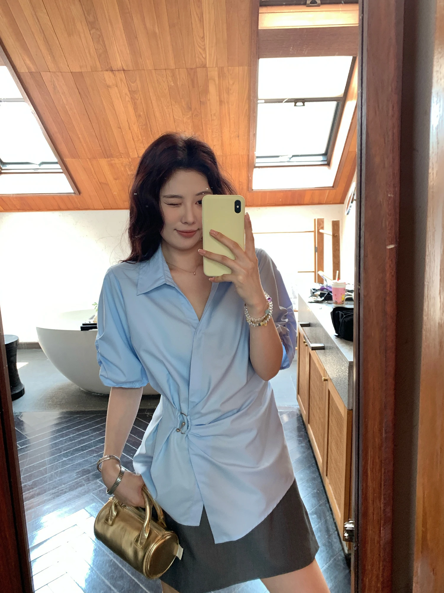 

Летняя модная блузка с эффектом похудения, подчеркивающая талию, с рукавами-фонариками, женская, дышащая, приятная к телу, из полиэстера, для повседневной носки