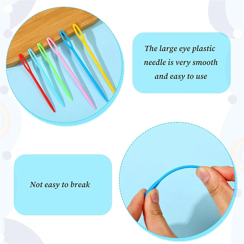 ABNO-إبرة خياطة غزل بلاستيكية 100 قطعة عين كبيرة 2.76 و 3.54 بوصة 2 أحجام مختلفة إبرة غزل أدوات جلد أمان ملونة