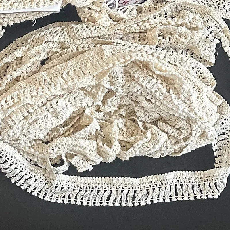 

20Yard 4cm Wide Cotton Lace Tassel Fringe Trim Ribbon Venice African Lace Sew On Dress Clothes Decora Beige White Accessory DIY