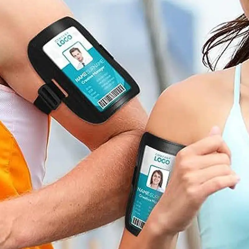 PU Leather Arm ID Document Badge Holder Adjustable Waterproof Name Card Sleeve Armband Access Card Pass Arm Card Holder