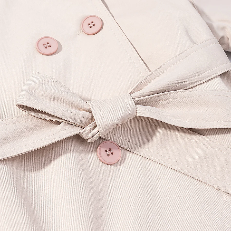Lässige Rosa Doppelreihige Jacke für Damen, Schicker Stehkragen, Lange Ärmel, Taillengürtel, Frühjahrs-Mantel für Täglichen Arbeitsweg und Streetwear – Detail 5