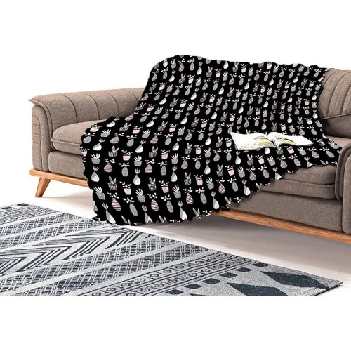 Real Homes Black Floor Vase Patterned Digital Printed Modern Chenille Sofa Cover & Shawl