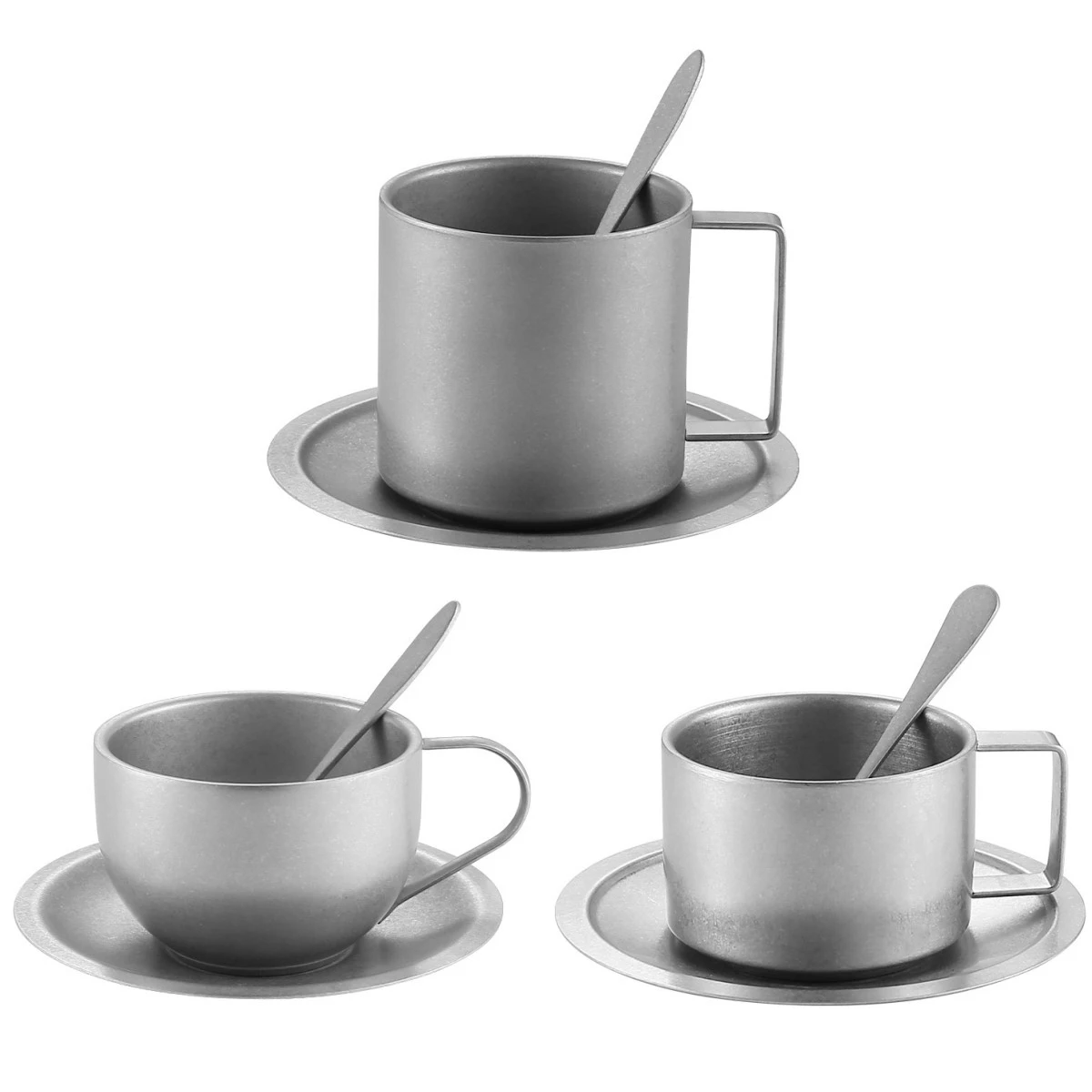 Tazze da caffè in acciaio inossidabile 304, grandi tazze da cappuccino con cucchiaio e piattino, adatte per gli amanti del caffè e del tè, idee regalo