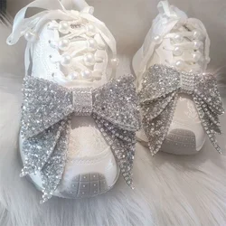 Thick bottom luxury crystal Pearl accessories Wedding women's shoes handmade custom white low-top casual sports shoes 35-40