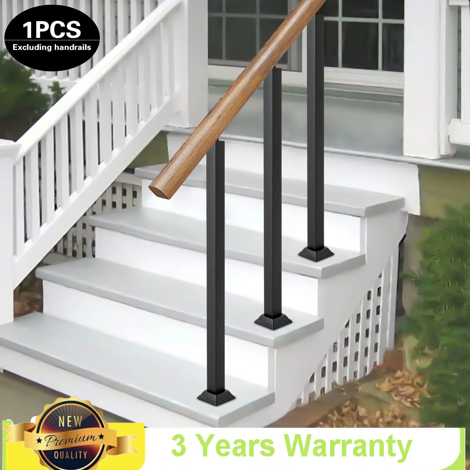 85cm Stable Staircase Column, Black Square Metal Railing, Outdoor Staircase Renovation Component, 270 Degree Adjustable Bracket