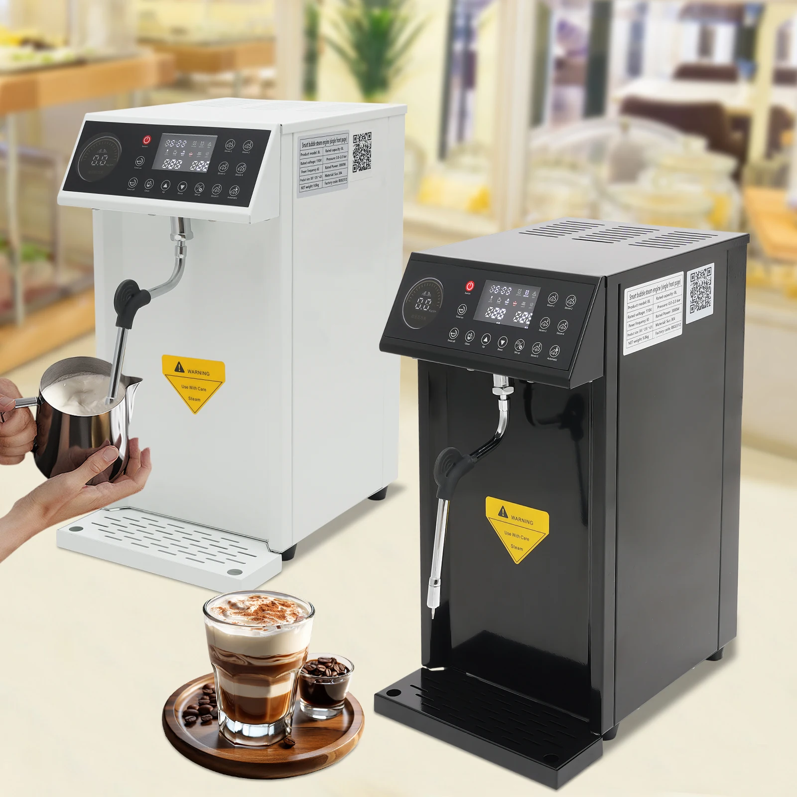 

Commercial Steam Milk Frother, Milk Steamer Coffee Foam Maker, Frothing Machine for Coffee, Milk Black/White