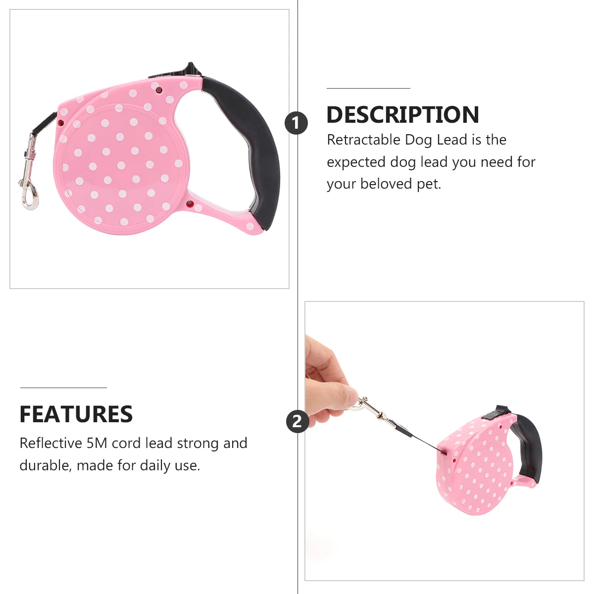 

Retractable Dog Lead Ergonomic Anti-Slip Handle Reflective 3-5m Cord Durable Strong Safety Leash for Small Large Dogs