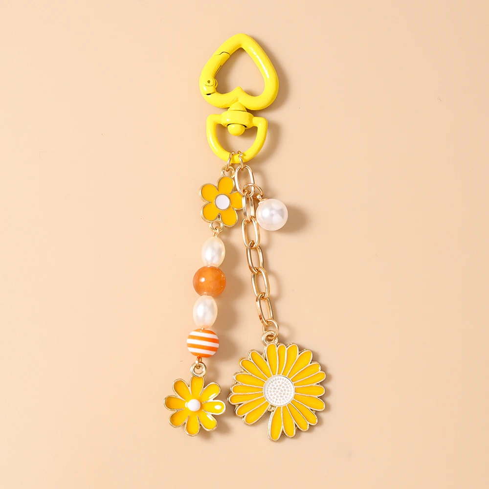 Aihua Schlüsselanhänger Y2K Perlen-Marienkäfer-Gänseblümchen-Schlüsselanhänger für Frauen und Mädchen, Handtaschenanhänger, Schlüsselring, Urlaubs-Schmuckgeschenke – Detail 5