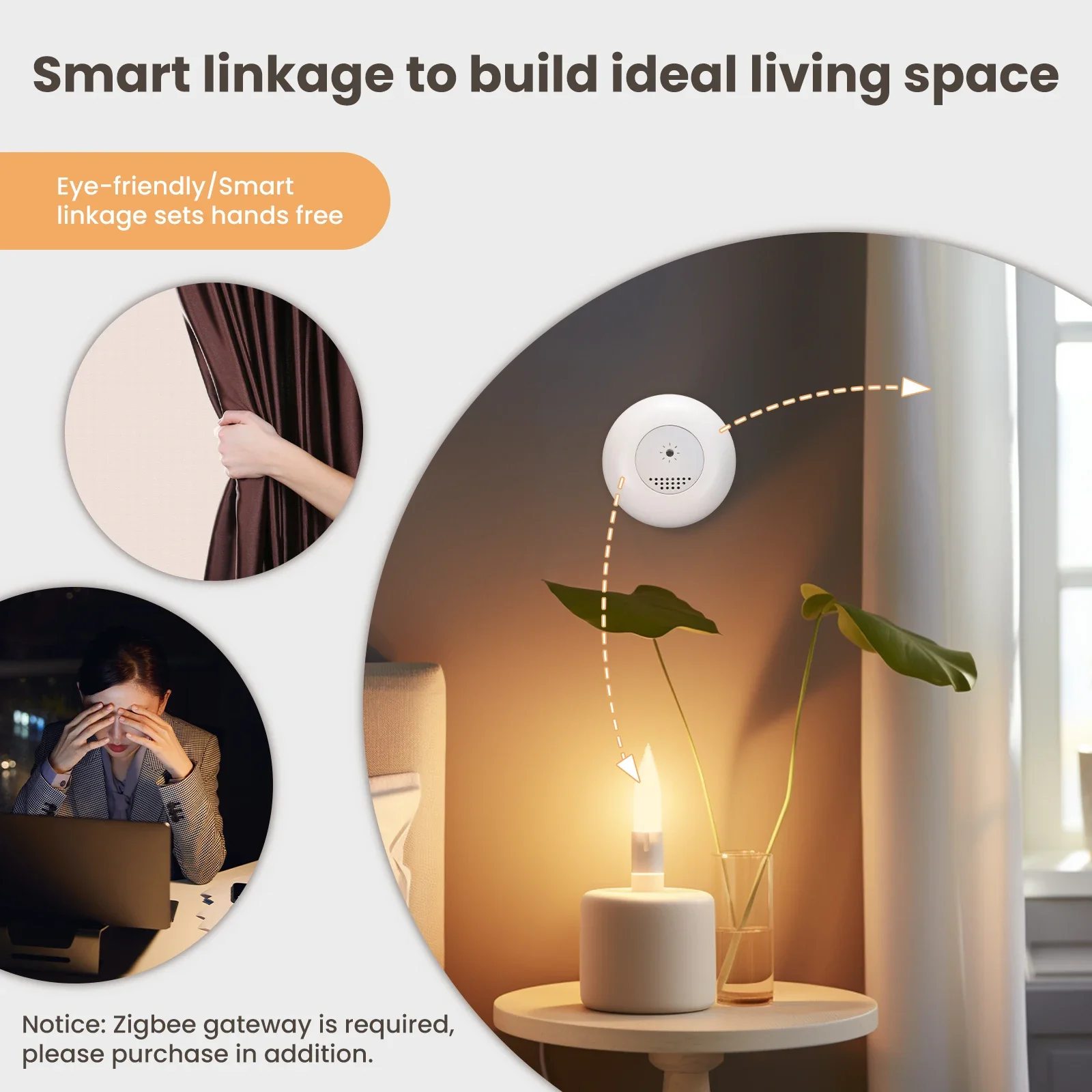 MOES-Tuya Zigbee Sensor de Luz Inteligente, Iluminação, Detecção de Brilho, Iluminação Doméstica, Automação, Smart Home Detector, Controle APP