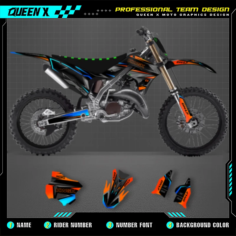

QUEEN X MOTO For KAWASAKI KX125 250 Polisports restyle 2003 -2007 2008 Custom Team Motorcycle Graphics Decal Stickers Kits 004