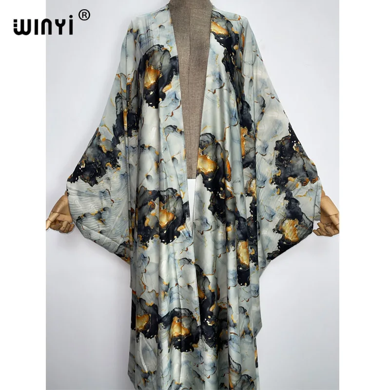 2022 WINYI Women swimsuit Cardigan Loose Long Dress cover up Party Boho Maxi African Holiday Batwing Sleeve Summer kimono Robe