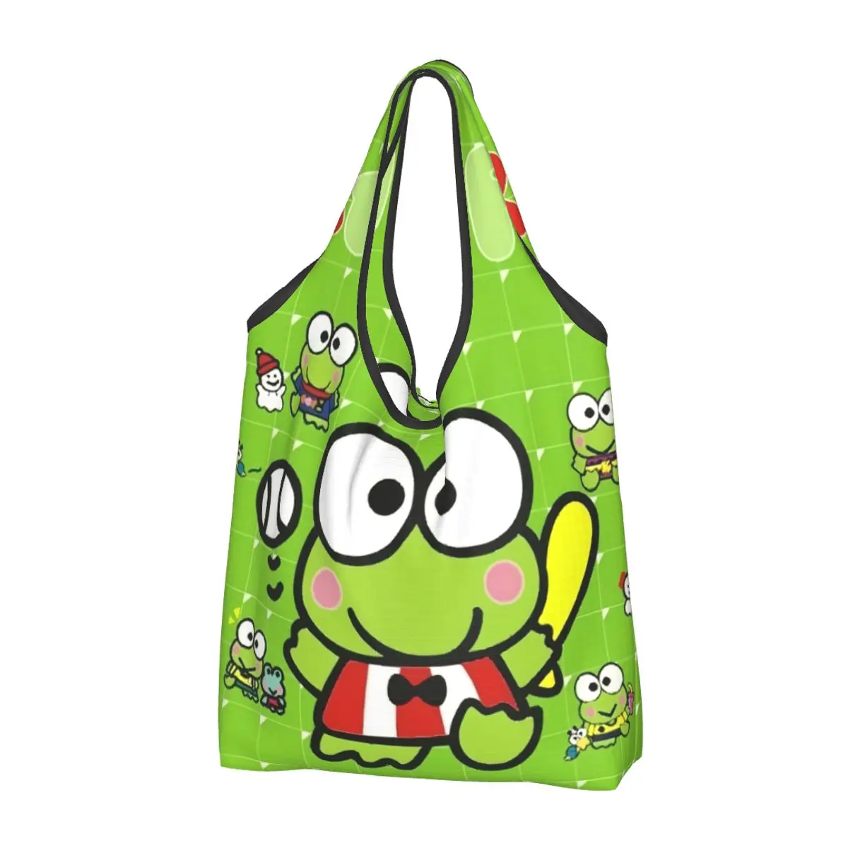 Custom Disney Cartoon Kero Kero Keroppi Sanrio Anime Shopping Bag Women Portable Large Capacity Groceries Tote Shopper Bags