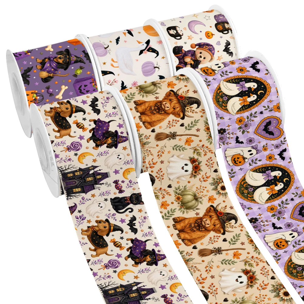 ハロウィン漫画犬猫動物柄50ヤードプリントグログランサテンリ - Ribbon Bow Gift のレビューと価格