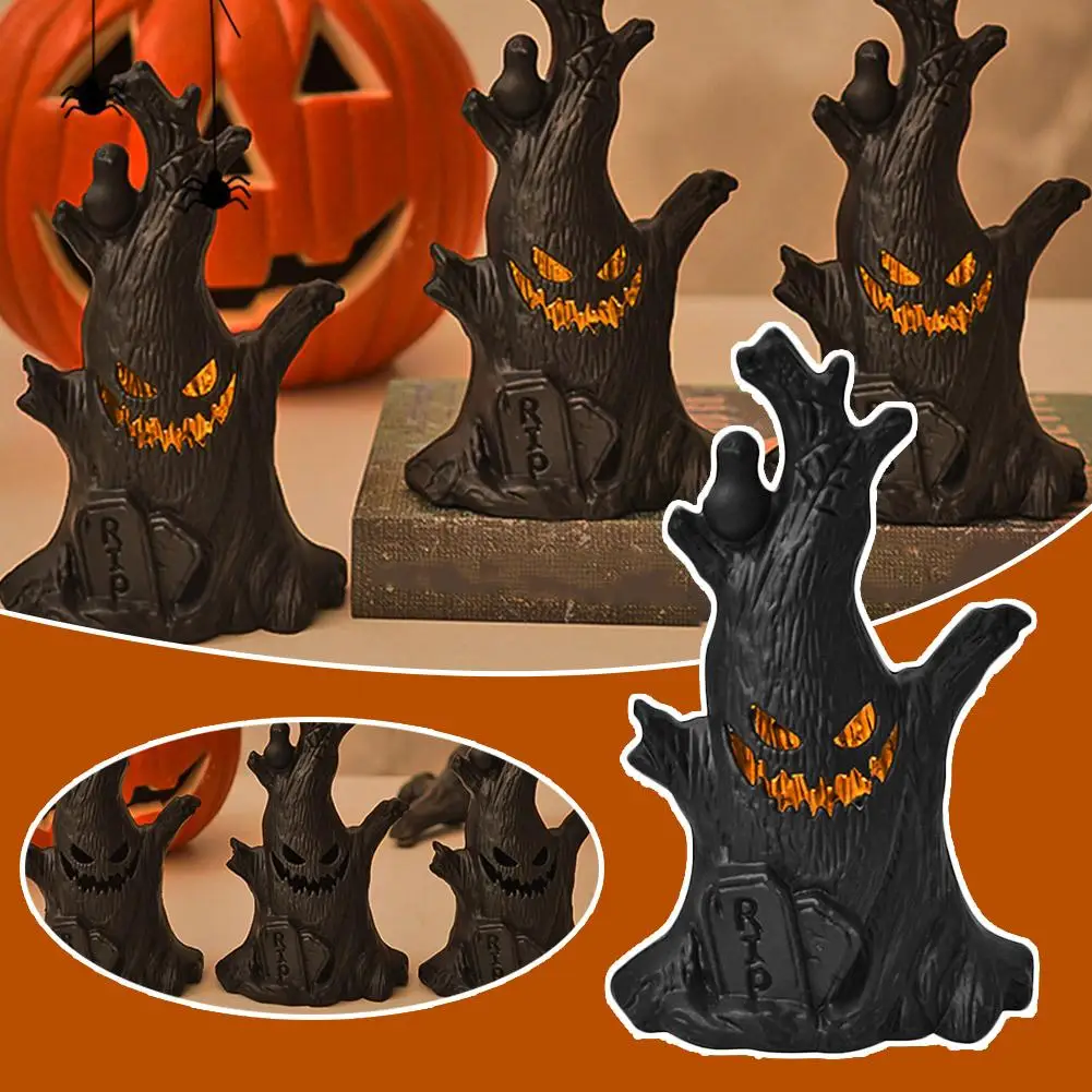 Pumpkin Lantern Halloween Layout LED Electronic Candle Stump Ornaments Festival Decoration Face Tree Ghost Ghost Atmosphere Q3C4