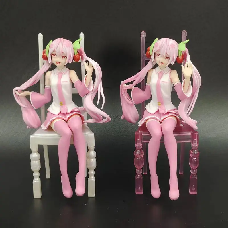 Seated Anime Pink Hatsune Miku with chair Figurine Japan Sexy Uniform Dome Girl Toys First Sakura Collectible Anime Figure Gift