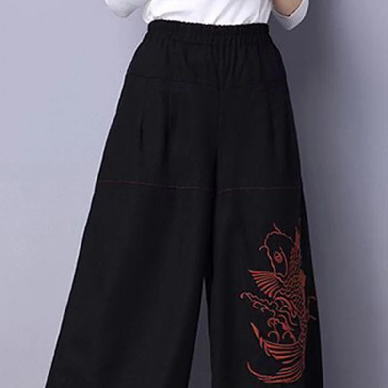 2024 New Summer Oversized Elegant Fashion Retro Loose Casual National Style Women\'s Clothing Cotton Linen Pockets Y2K Chic Pants