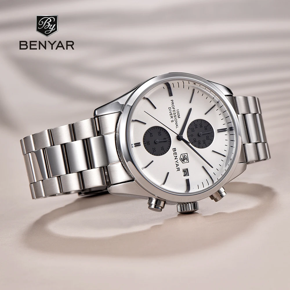 2023 New BENYAR Mens Quartz Watches Top Brand Luxury Sport Chronograph Watch For Men Military Waterproof Stainless Steel Relogio