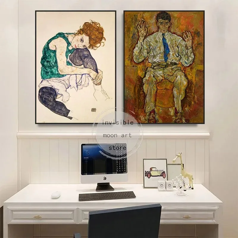 Expressionist Painter Egon Schiele Artworks Yellow City human Body Art Poster Canvas Painting Wall Print Picture Room Home Decor