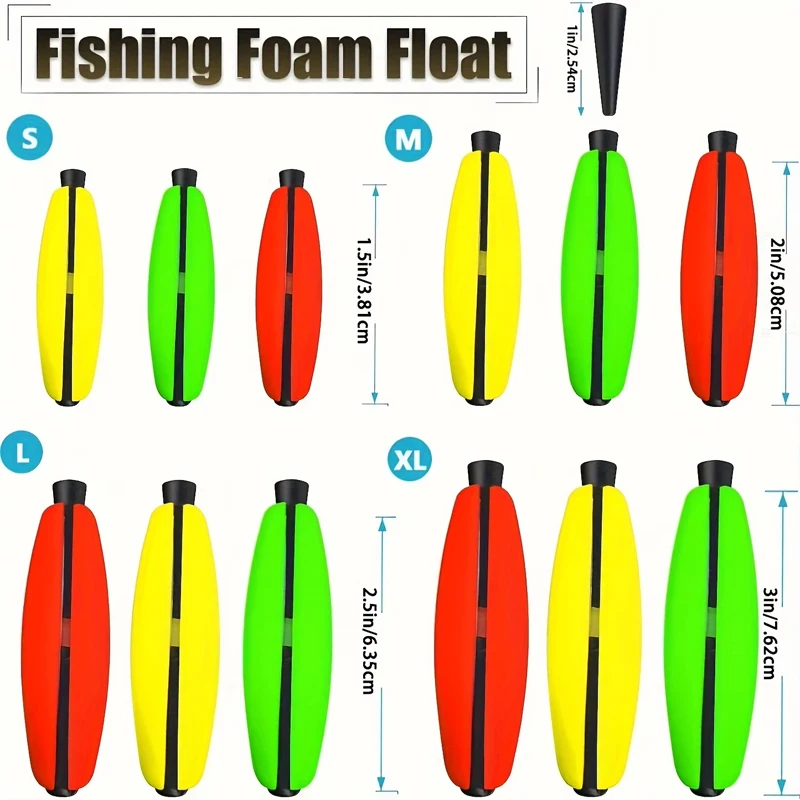 15pcs Peg Floats for Catfish Crappie, Foam Cigar Slip Fishing Corks Bobbers for Santee Rig