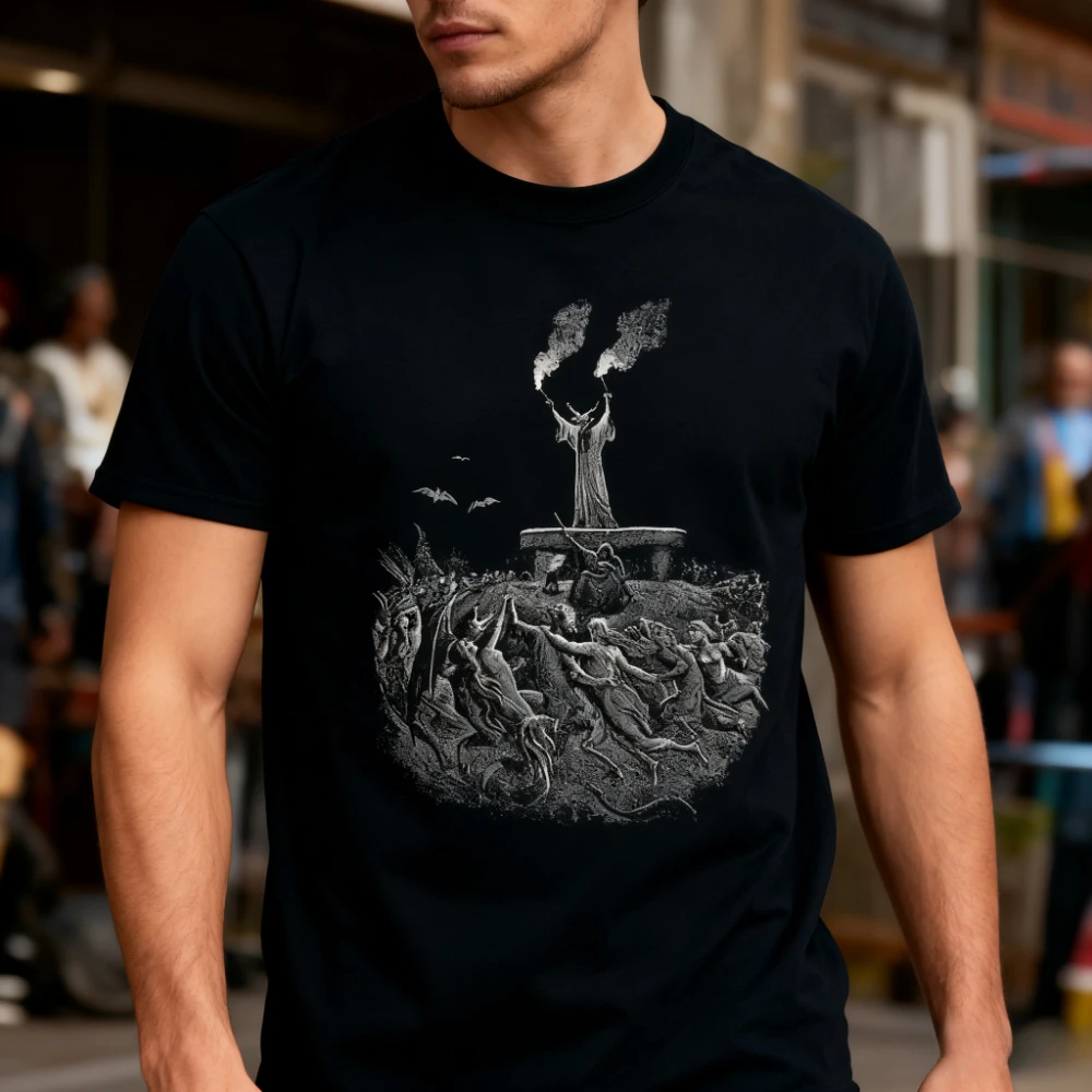 

Футболка Gustave Dore Witches Sabbath, готическая оккультная футболка унисекс, уникальный дизайн, футболка с принтом, мужская винтажная футболка с коротким рукавом и графикой