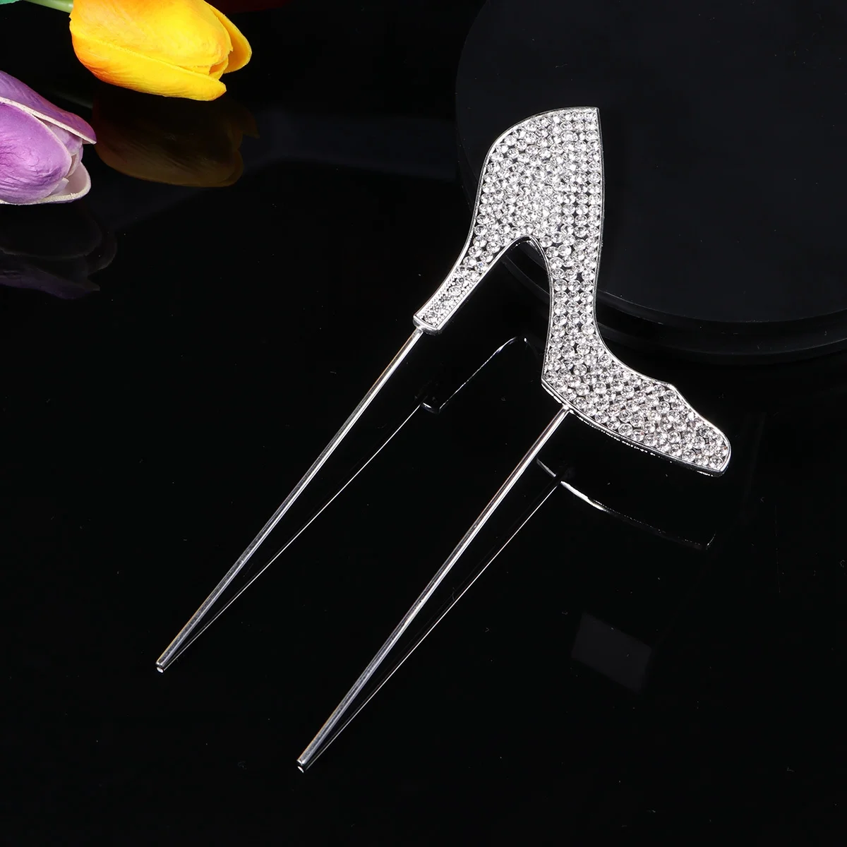 

1pc Cake Topper High Heeled Shoes Alloy Rhinestone Glitter Silver Cupcake Pick Food Decoration Supplies Party Favors Wedding