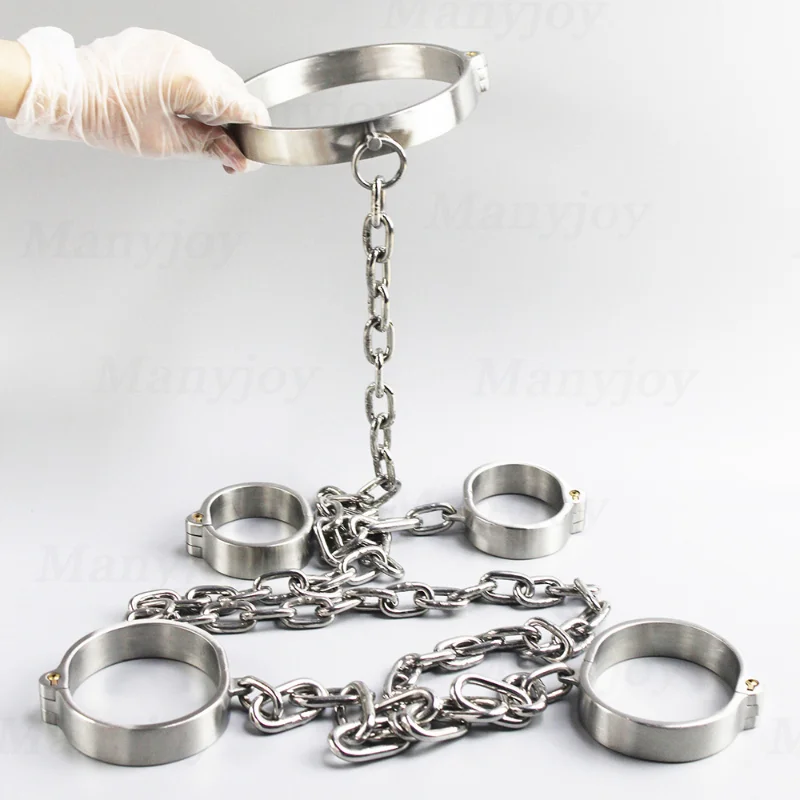 Stainless Steel Handcuff Ankle Cuff with Chain Stealth Lock Design Leg Restraints Slave Shackle Sex Toys for Women Man Couples