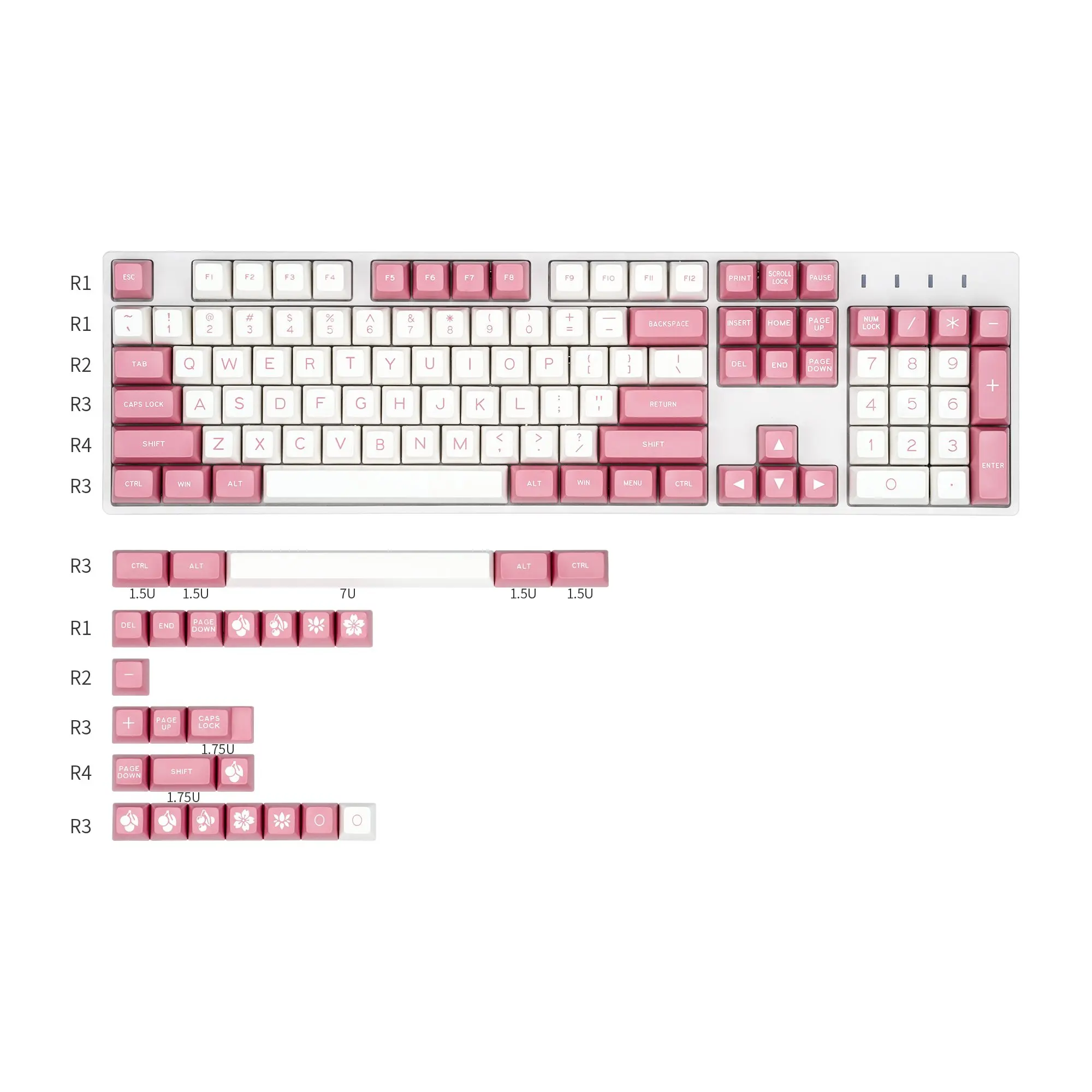 MAXKEY Pink White SA Profile Keycaps Doubleshot ABS Material for Mechanical Keyboard Kit