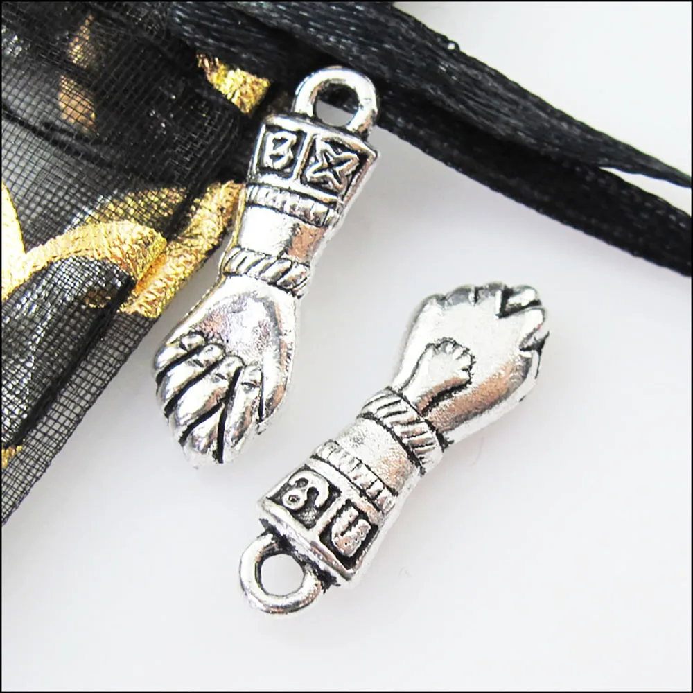 12Pcs Antiqued Silver Color 3D Fist Hand Charms Pendants 7.5x22.5mm