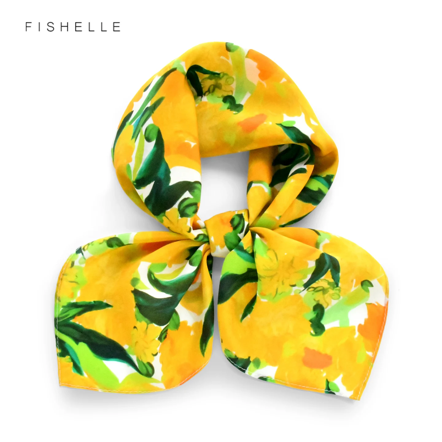 

Желтый шелковый платок с растительным принтом для женщин, весенне-осенняя тонкая шаль, шейный платок, роскошный подарок, носовой платок