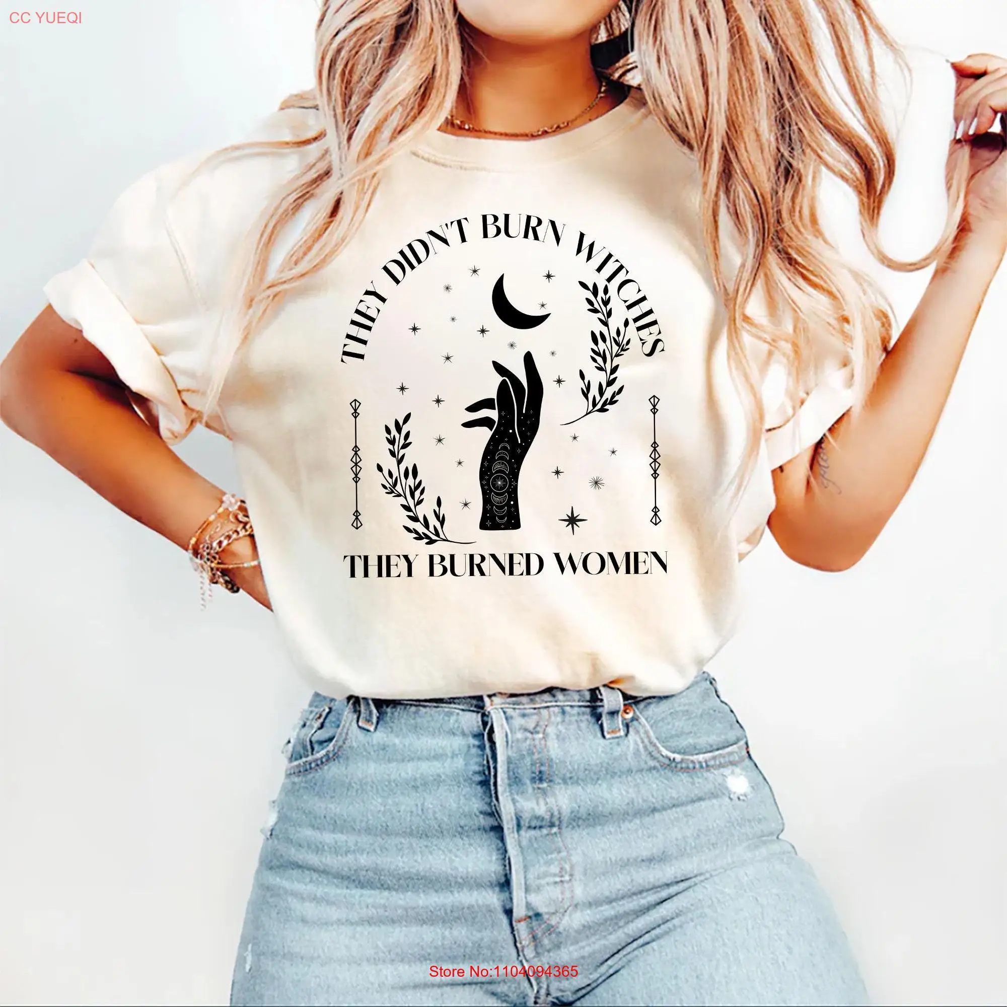 여성용 편안한 색상 마녀 티셔츠, 마녀 태우지 않은 여성 미스틱