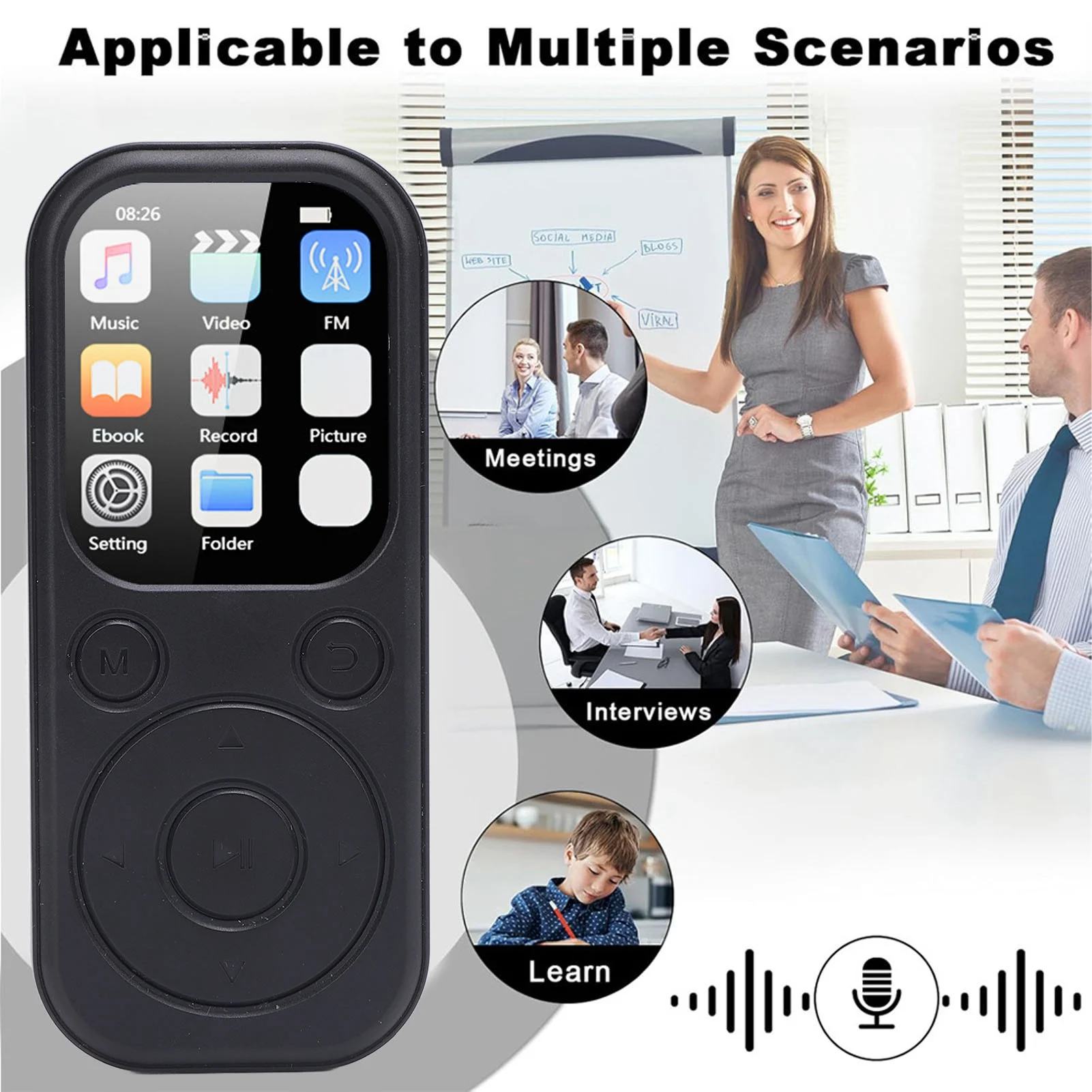 MP3 Player Multi Functional HiFi Sound Quality Bluetooth MP3 Player for Hiking Supports 3.5mm Earphone Jack 128GB Memory Card