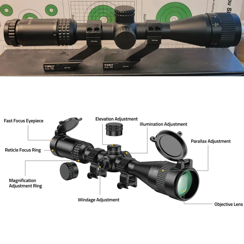 

3-9x40 AO Rifle Scopes Red and Green Illuminated Reticle SFP Rifle Scope for Hunting with 20mm Scope Rings For Picatinny Rail