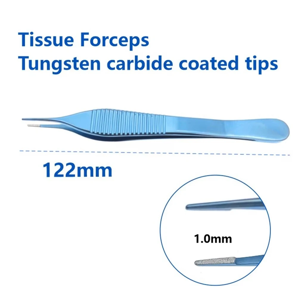 122Mm Titanium Tissue Forceps Tungsten Carbide Coated Serrated Tip Ophthalmic Training Instrument