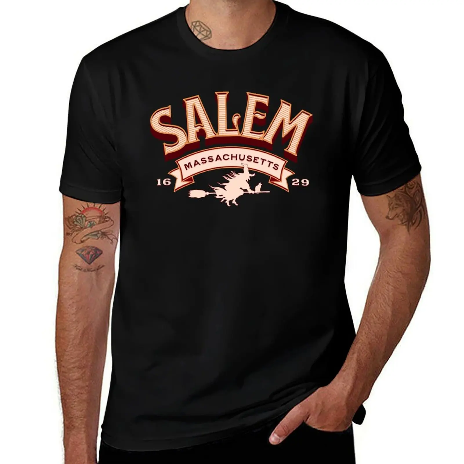 Salem Massachusetts Vintage Witch Logo T-Shirt t shirts for man graphic tees t shirt man cotton T-Shirt