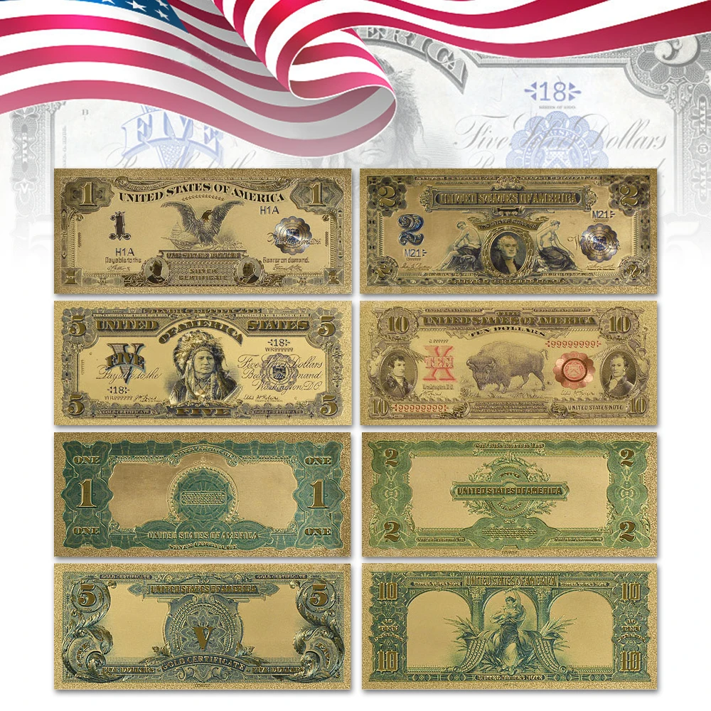 

4PCS 1899&1901 US Dollar Gold Banknotes Set in Envelope Collectible USD Banknotes Gifts for Christmas Birthday Party Home Decor