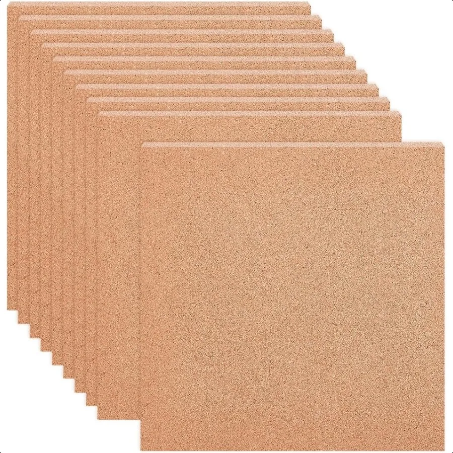 10 PCS Cork Board and Coasters 12x12 Inch Square 2mm Thick Sand Brown Cork Insulated for Wall Decorations and DIY Crafts