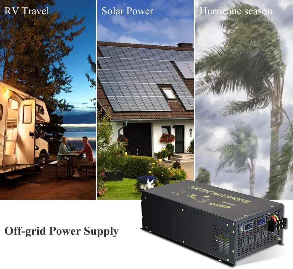 6000W 12V to 220V Pure Sine Wave Inverter Off Grid  Power Supply 24V/36V/48V DC to 100V/120V/240V AC 50Hz 60Hz Power Converter