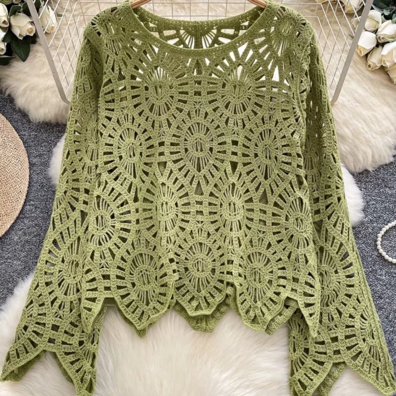 Dopamine Hollow Knitted Sweater Women's Early Autumn New Models Are Popular Super Good-looking Temperament Unique Chic Pullover