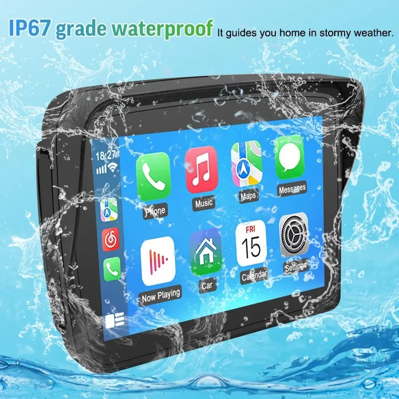 5 Polegada portátil motocicleta display hd ipx7 à prova dwaterproof água duplo canal bluetooth gps sem fio apple carplay android auto motocarplay