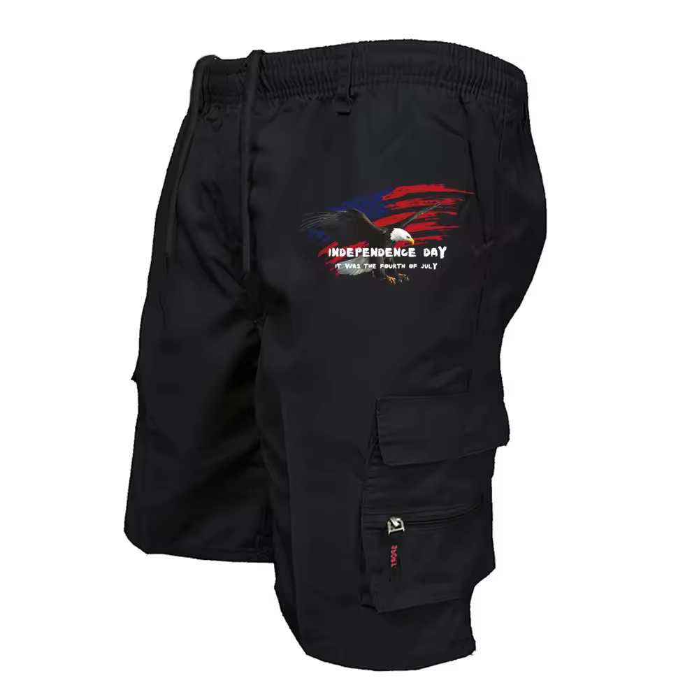 Pantalones cortos Cargo de verano para hombre, ropa de trabajo informal con estampado americano, pantalones cortos tácticos de estilo militar, pantalones cortos Cargo de moda, ropa de calle