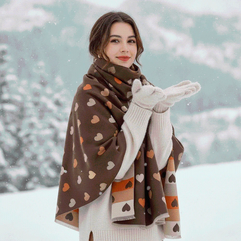 Thick Heart Pattern Scarf Soft Fringed Winter Warm Shawl Multi Color Skin Friendly Korean Style Muffler Chilly Commute