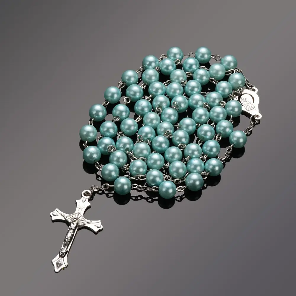 1PC Vintage Rosary Beads Cross Jesus Crucifix Virgin Mary Pendant Chain Necklace Fashion Jewelry Gift