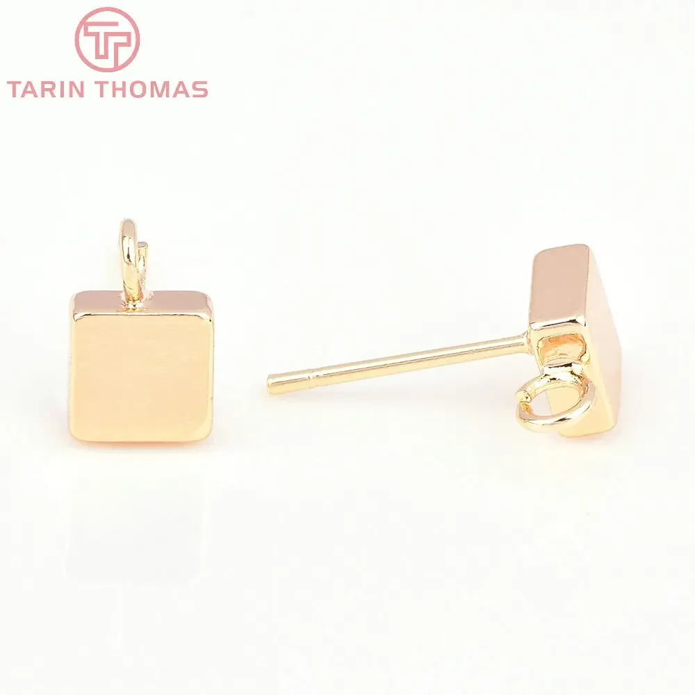 (3669) 10PCS 6MM 24K Gold Color Brass Square Stud Earrings High Quality Diy Jewelry Findings Accessories Wholesales