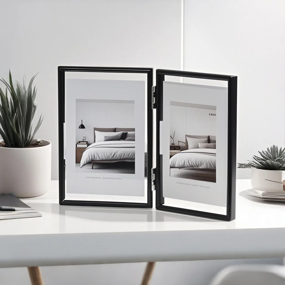 Minimalist Ins Double Transparent Folding Metal Suspended Photo Frame Desktop Ornaments High-end 5/12-inch Wedding Dress Frame